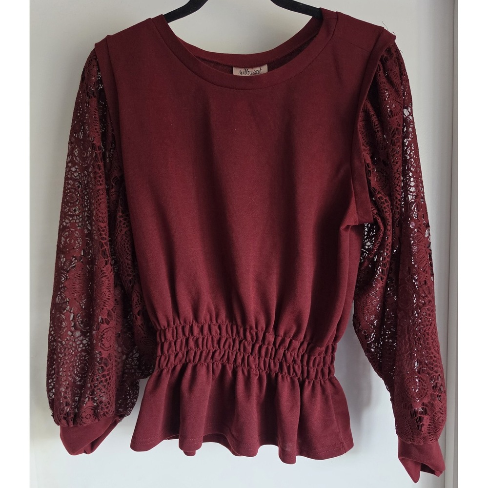 NWT Willow + Root Blouse Women's L Burgundy Long Sleeve Top Shirt Button-Up